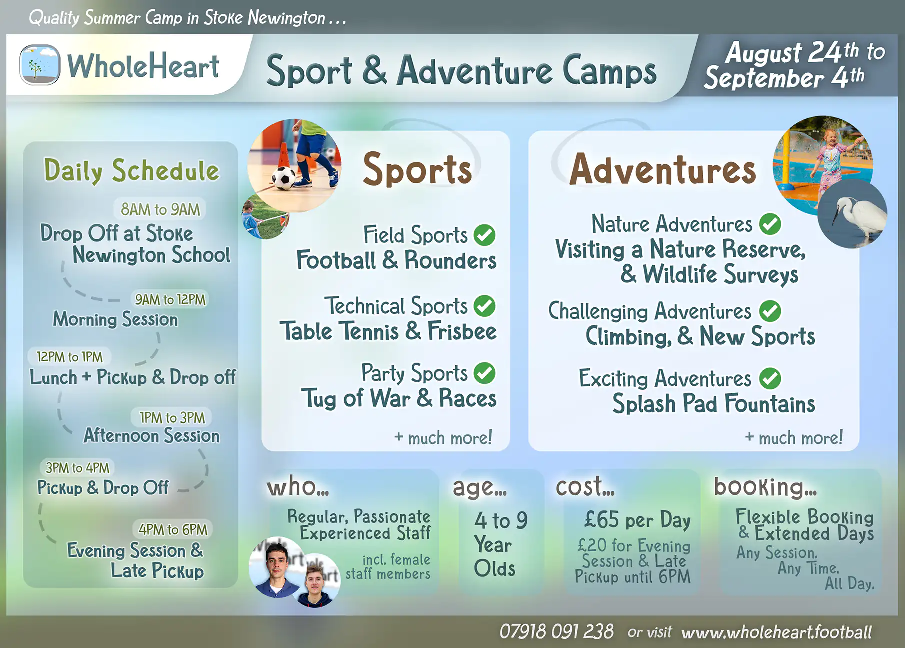 Infographic for the Summer Sport & Adventure camps being offered by WholeHeart.